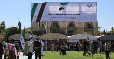 The Syrian Tribes Council holds a conference as they reject the PKK/YPG's plans for so-called local elections, Aleppo, Syria, June 3, 2024. (AA Photo)