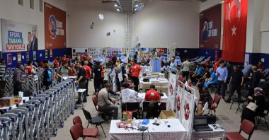 People donate blood as part of a Turkish Red Crescent center in Refahiye, Erzincan, eastern Türkiye, June 7, 2024. (AA Photo)