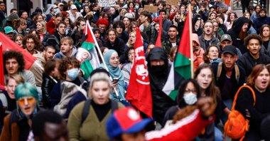 Protestors gather on the street as they demonstrate against the far-right after its success in the European elections, Lille, northern France, June 12, 2024. (AFP Photo)