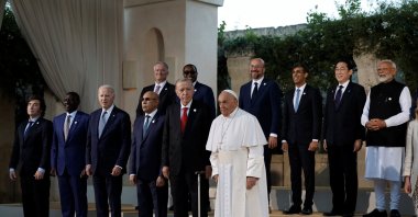 Leaders attending the G-7 Summit pose for a family photo at the Borgo Egnazia resort, in Savelletri, Italy, June 14, 2024. (Reuters Photo)