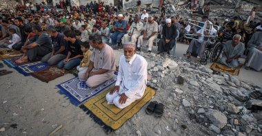 Palestinians attend Eid al-Adha prayer in Khan Younis town, southern Gaza Strip, Palestine, June 16, 2024. (EPA Photo)