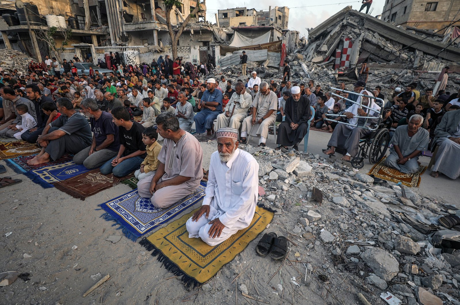 Palestinians attend Eid al-Adha prayer in Khan Younis town, southern Gaza Strip, Palestine, June 16, 2024. (EPA Photo)