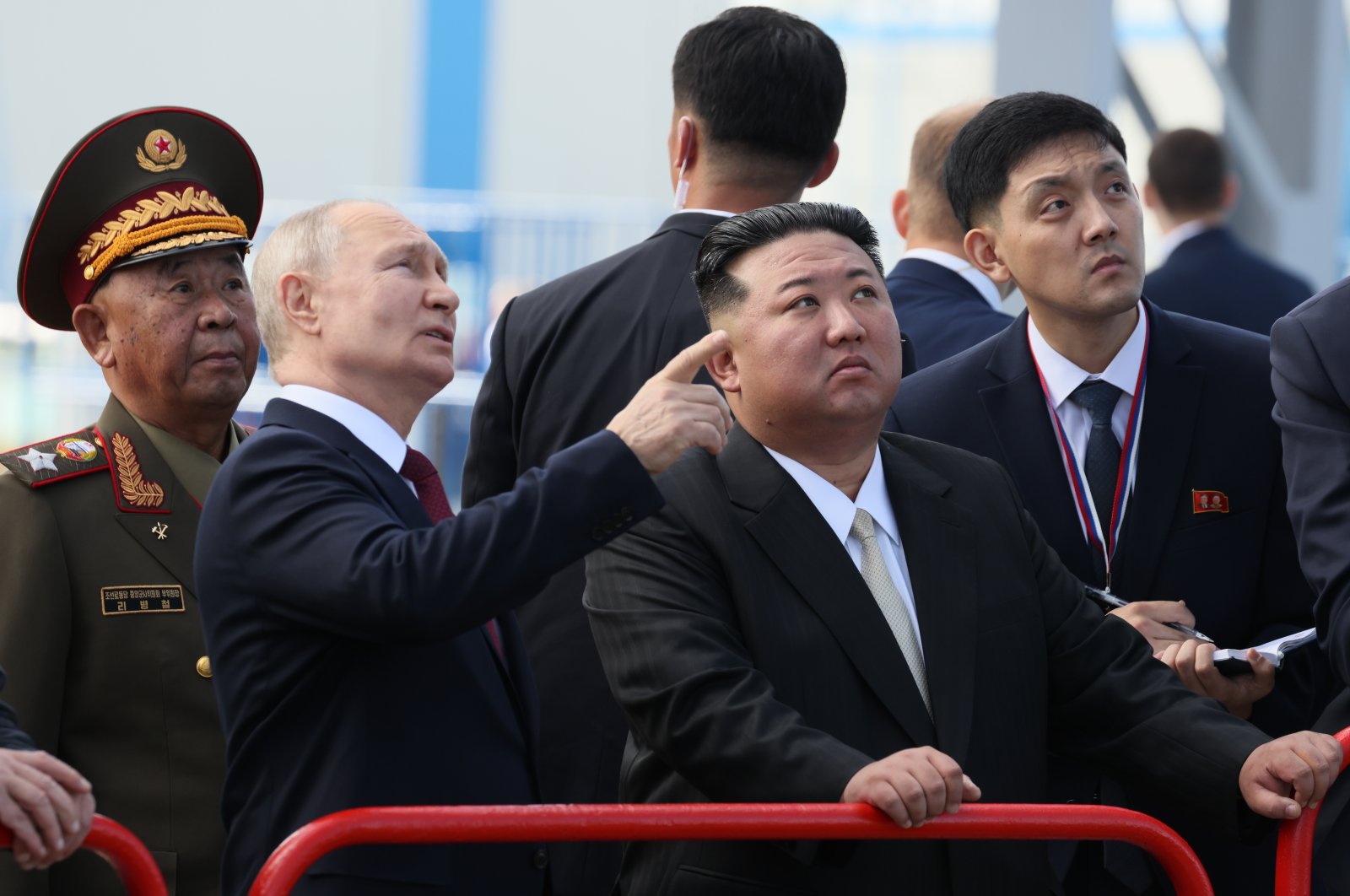 Russian President Vladimir Putin (2nd L) and North Korean leader Kim Jong Un (C) visit the Vostochny cosmodrome in Amur region, Russia, Sept. 13, 2023. (EPA Photo)