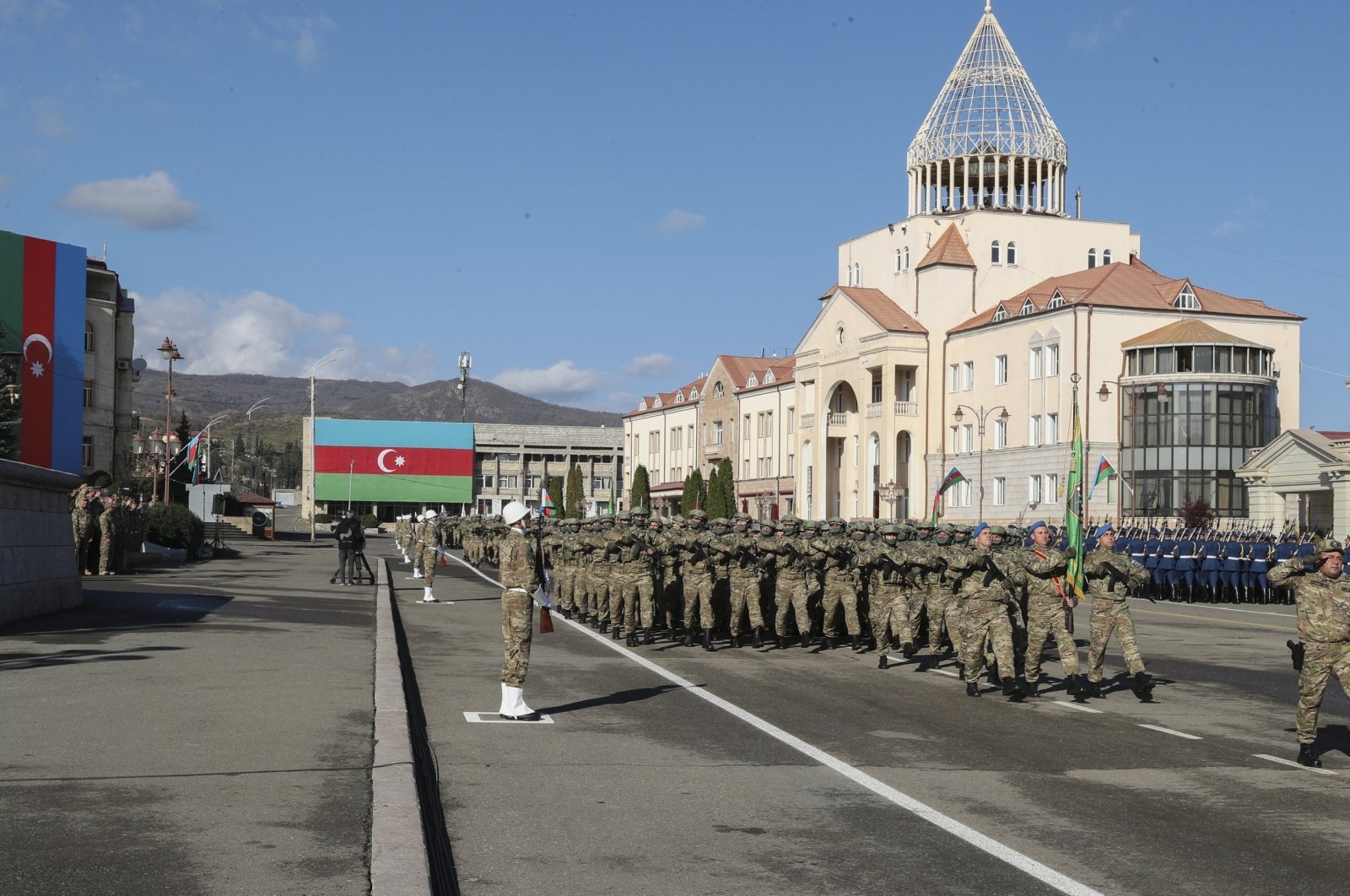 Azerbaijani officers attend a military parade marking the third anniversary of the victory in the Karabakh war, Khankendi, Karabakh, Azerbaijan, Nov. 8, 2023. (EPA Photo)