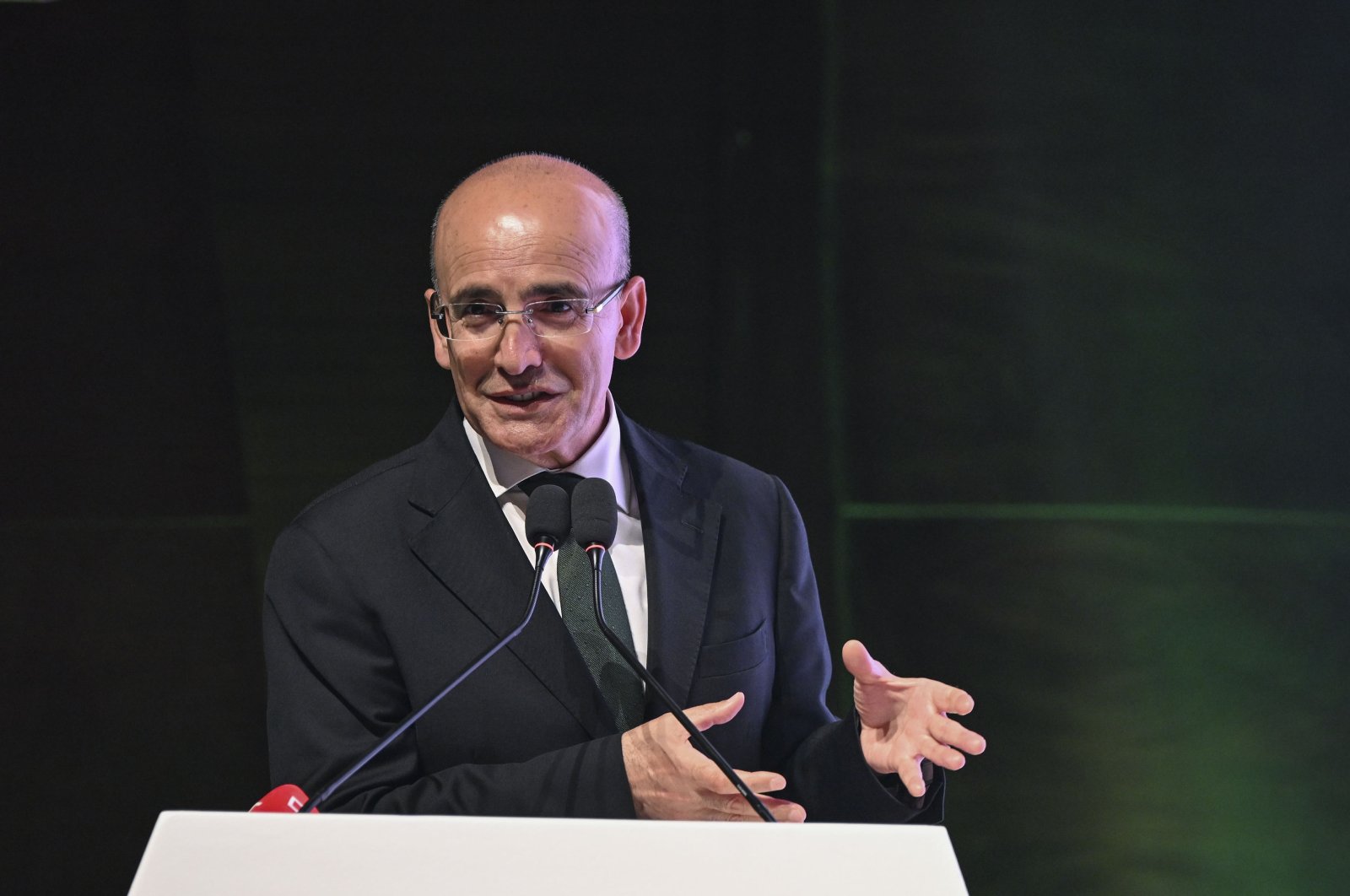 Treasury and Finance Minister Mehmet Şimşek speaks during an event in Istanbul, Türkiye, June 7, 2024. (AA Photo)