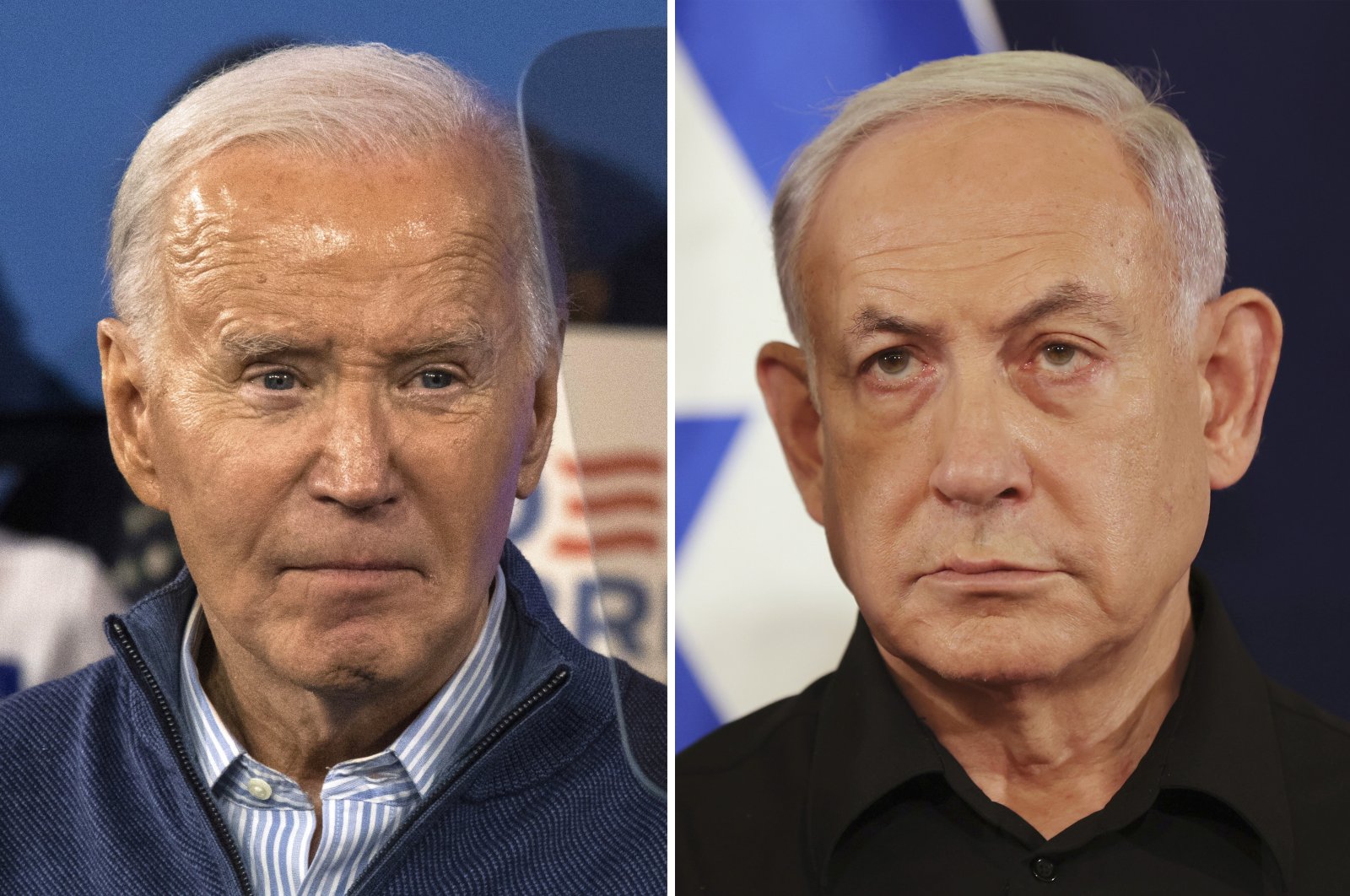 This combination photo shows President Joe Biden, left, on March 8, 2024, in Wallingford, Pa., and Israeli Prime Minister Benjamin Netanyahu in Tel Aviv, Israel, Oct. 28, 2023. (AP File Photo)