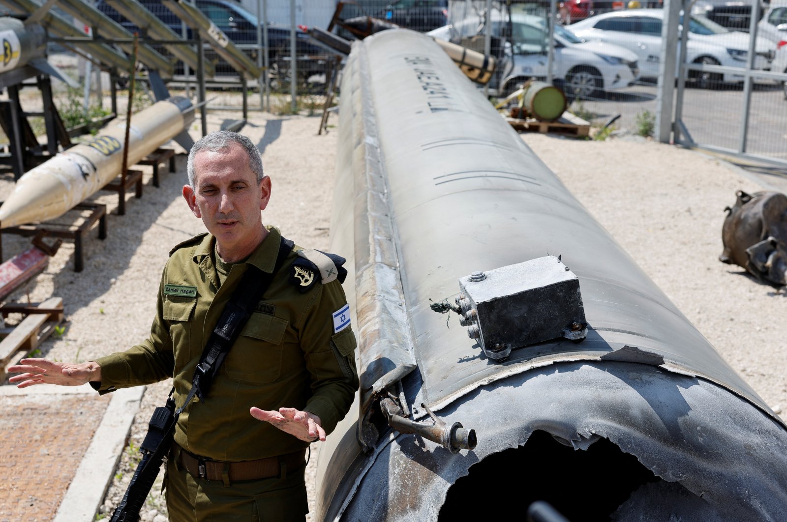 Israeli military spokesperson Rear Admiral Daniel Hagari speaks to the media as Israel&#039;s military displays what they say is an Iranian ballistic missile which they retrieved from the Dead Sea after Iran launched drones and missiles towards Israel, at Julis military base, in southern Israel April 16, 2024. (Reuters File Photo)