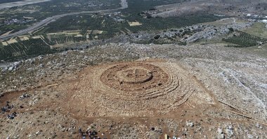 The ruins of a 4,000-year-old hilltop building newly discovered on the island of Crete are seen from above in this undated photo provided by the Greek Culture Ministry on Tuesday, June 11, 2024. (Greek Culture Ministry via AP)