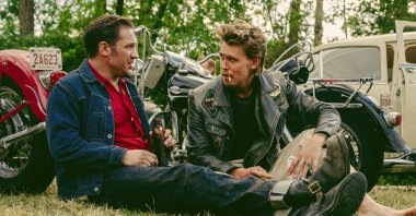 This image released by Focus Features shows Tom Hardy (L) and Austin Butler in a scene from &quot;The Bikeriders.&quot; (AP Photo)