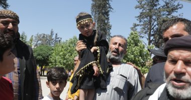 Syrian Kurds protest the PKK/YPG&#039;s so-called elections in the northeastern cities of al-Bab, Azez, Syria, May 31, 2024. (AFP Photo)