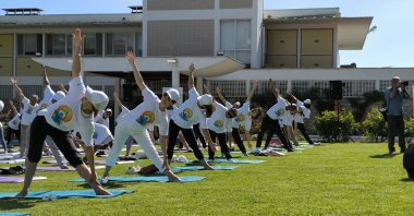 People practice Yoga at the Indian Embassy in the capital Ankara, Türkiye, June 21, 2024 (Courtesy of the embassy)