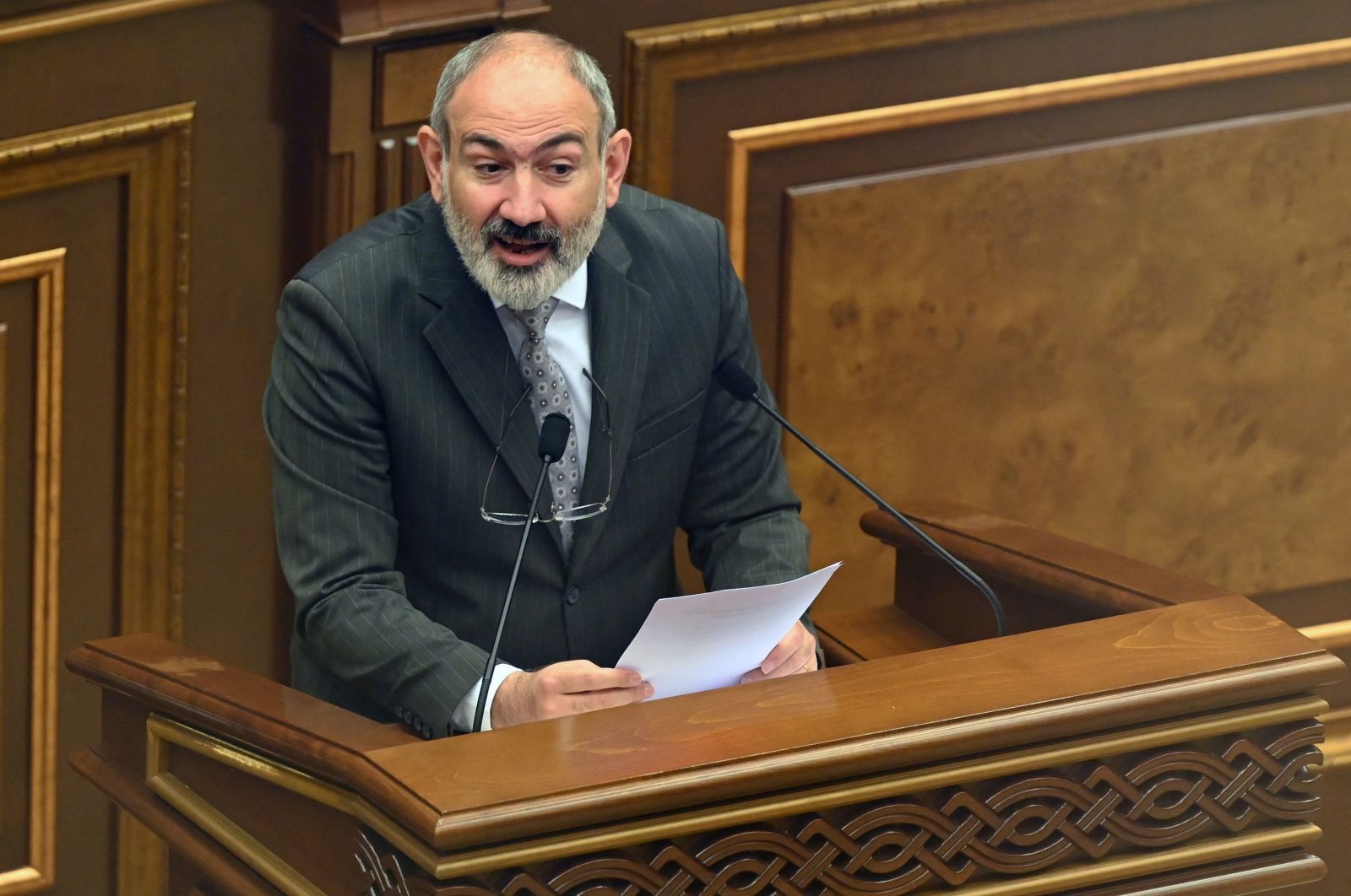 Armenian Prime Minister Nikol Pashinyan gives a speech during a parliament session, Yerevan, Armenia, June 13, 2024. (AFP Photo)