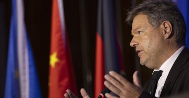 Robert Habeck, vice chancellor and German federal minister for economic affairs and climate action, speaks during a news conference, Shanghai, China, June 22, 2024. (EPA Photo)
