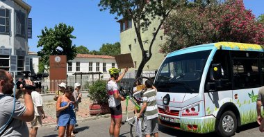 Locals protest in Büyükada over the introduction of minibuses, Büyükada, Istanbul, Türkiye, June 21, 2024. (AA Photo)