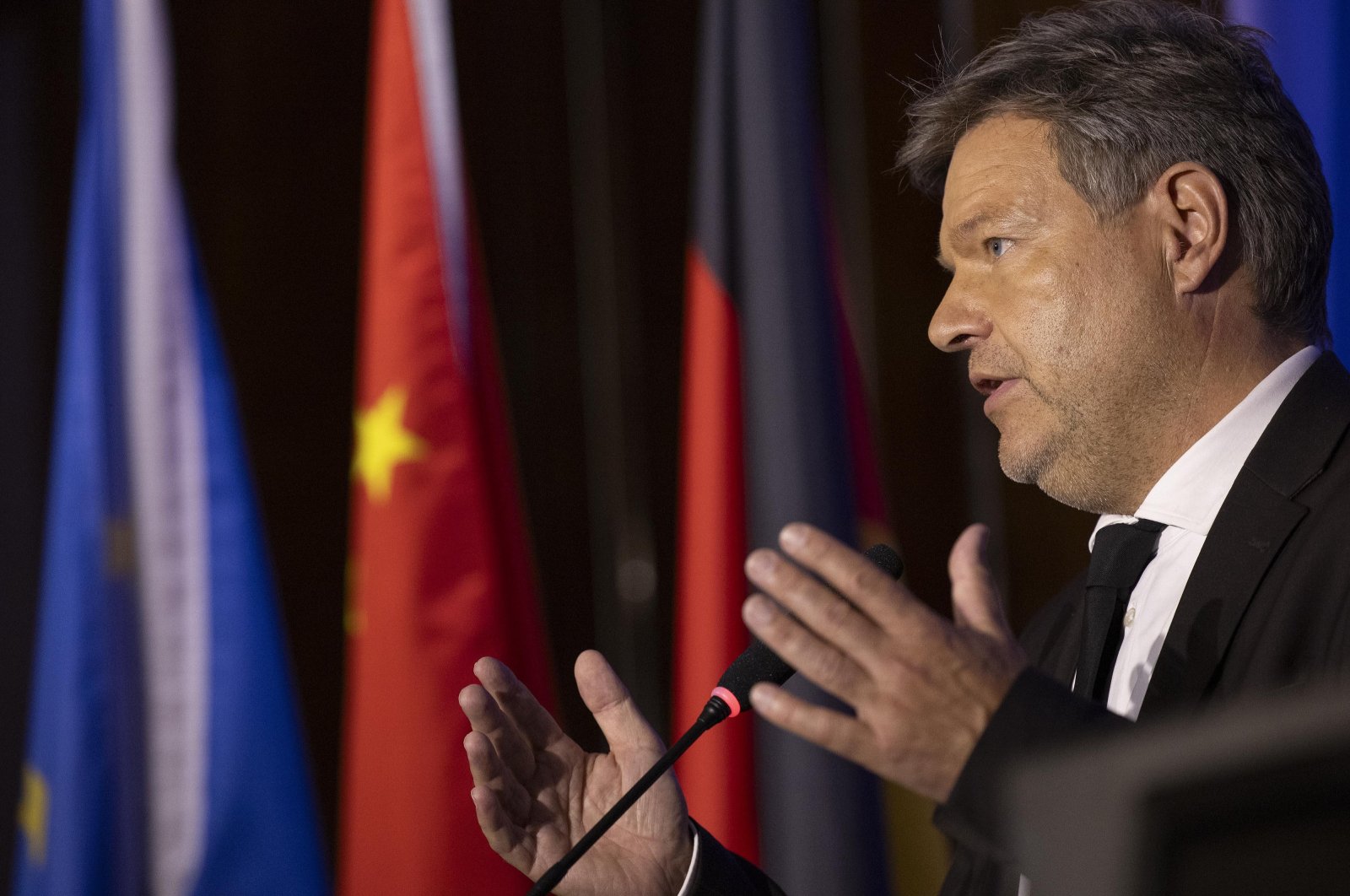 Robert Habeck, vice chancellor and German federal minister for economic affairs and climate action, speaks during a news conference, Shanghai, China, June 22, 2024. (EPA Photo)