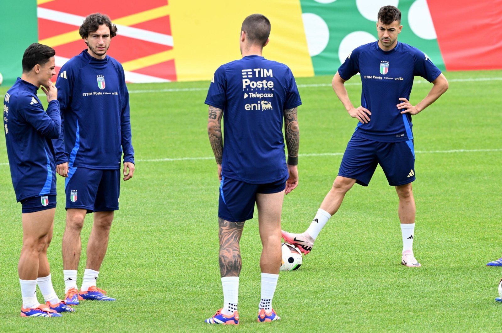 Italy players attend a training session in Iserlohn, Germany, June 21, 2024. (EPA Photo)