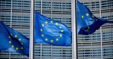 European Union flags fly outside the European Commission headquarters in Brussels, Belgium, March 1, 2023. (Reuters Photo)