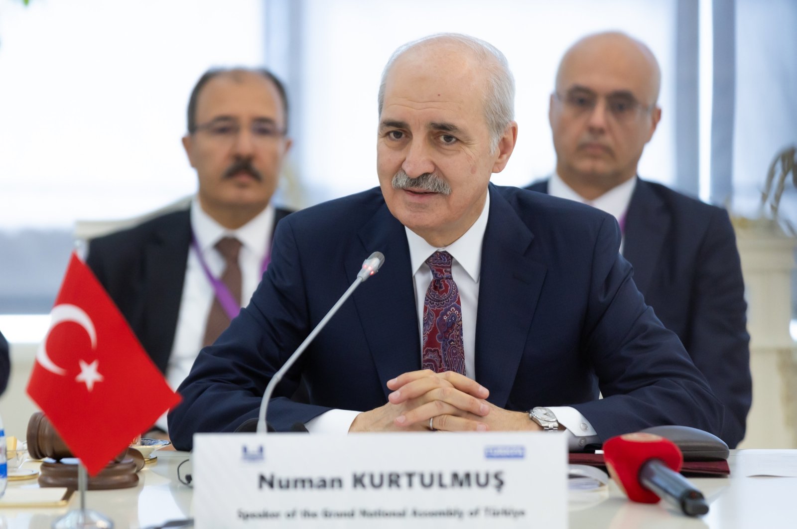 Parliament Speaker Numan Kurtulmuş speaks at the 13th General Assembly of the Parliamentary Assembly of Turkic States (TURKPA), Baku, Azerbaijan, June 6, 2024. (AA Photo)