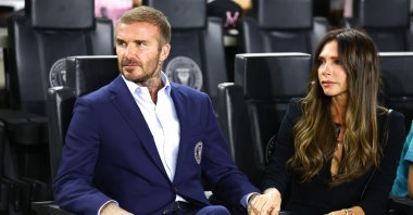 Co-owner David Beckham of Inter Miami (L) and his wife Victoria Beckham look on before a game between Charlotte FC and Inter Miami at DRV PNK Stadium, Fort Lauderdale, Florida, U.S., Oct. 18, 2023. (Getty Images Photo)