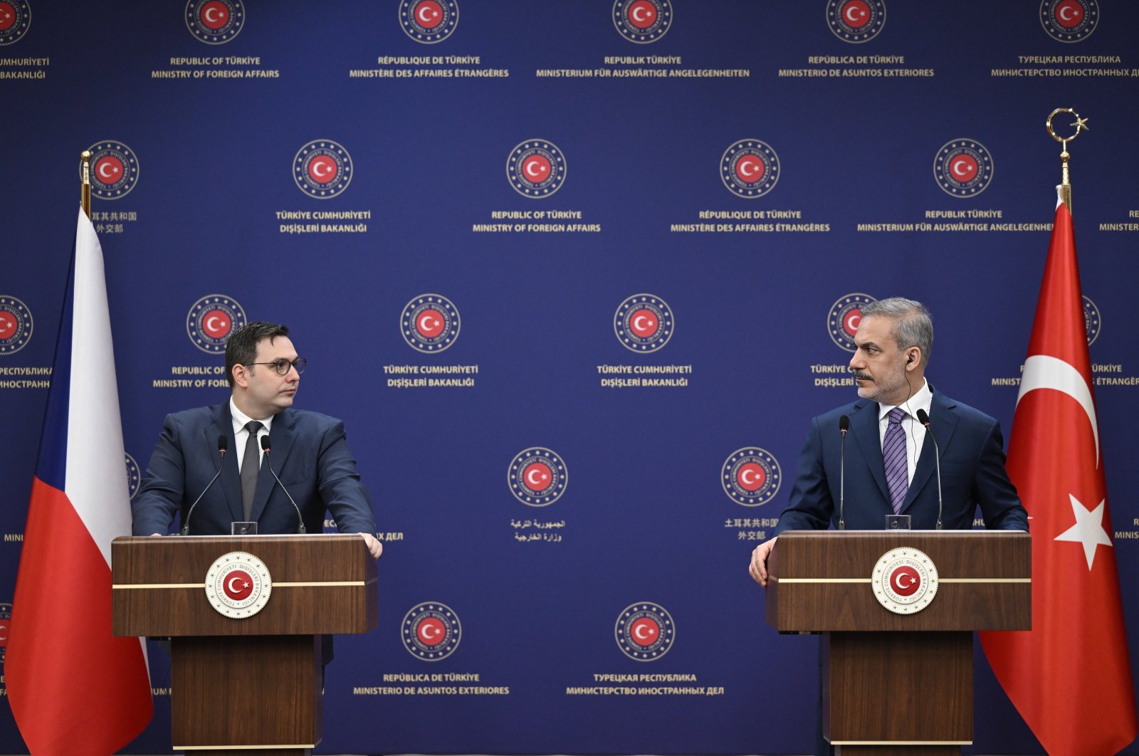 Foreign Minister Hakan Fidan (R) attends a news conference with his Czech counterpart Jan Lipavsky, Ankara, Türkiye, June 25, 2024. (AA Photo)