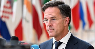 Netherlands' Prime Minister Mark Rutte speaks to media in Brussels, Belgium, June 17, 2024. (AFP Photo)