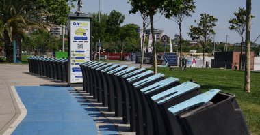 Rental bike stations of ISBİKE remain empty, Istanbul, Türkiye, June 24, 2024. (AA Photo)