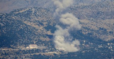  Smoke billows after an Israeli bombardment on the village of Kfarshuba near the border with Israel, in Lebanon, June 26, 2024. (EPA Photo)