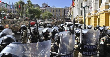 Military troops are deployed at the Plaza de Armas in La Paz on June 26, 2024. (AFP Photo)