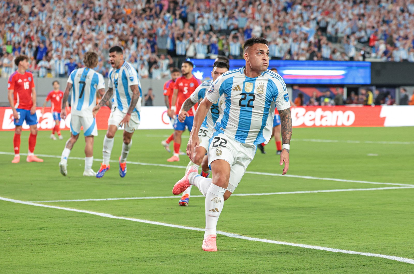 Argentina forward Lautaro Martinez celebrates his goal during the second half against Chile at MetLife Stadium, New Jersey, June 25, 2024. (Reuters Photo)