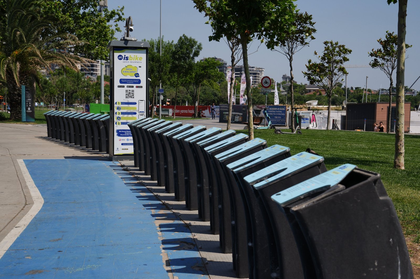 Rental bike stations of ISBİKE remain empty, Istanbul, Türkiye, June 24, 2024. (AA Photo)