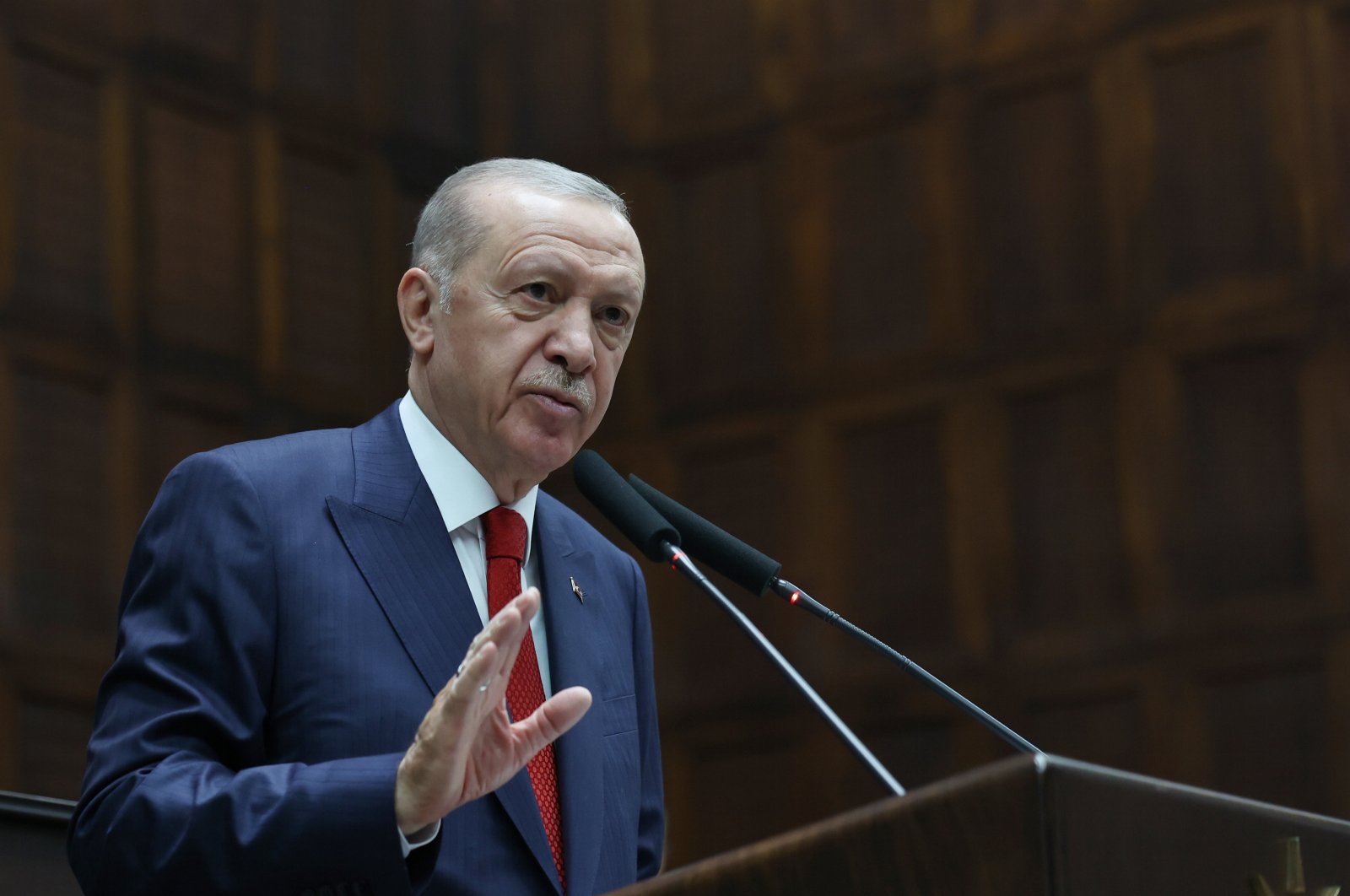 President Recep Tayyip Erdoğan speaks during the parliamentary meeting of his ruling Justice and Development Party (AK Party) in Ankara, Türkiye, June 26, 2024. (AA Photo)