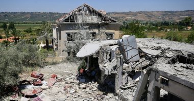 Destroyed buildings after an Israeli airstrike, in Khiyam town, near the border with Israel, in Lebanon, June 26, 2024. (EPA Photo)