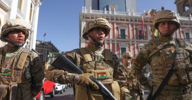 Military personnel at the headquarters of the Government of Bolivia in La Paz, Bolivia, June 26, 2024. (EPA Photo)