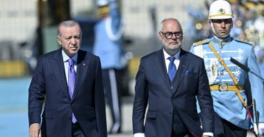 President Recep Tayyip Erdoğan (L) receives Estonian counterpart Alar Karis with a formal welcoming ceremony in the capital Ankara, Türkiye, June 27, 2024. (AA Photo) 