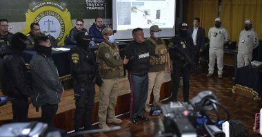 Bolivia&#039;s now-dismissed army chief General Juan Jose Zuniga (C) is escorted by policemen following his arrest after he led a military movement that attempted to seize the government palace by force in La Paz, Bolivia, June 26, 2024. (AFP Photo)