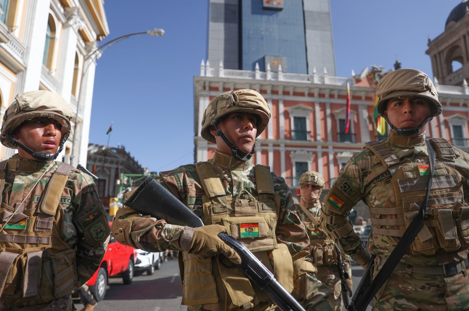 Military personnel at the headquarters of the Government of Bolivia in La Paz, Bolivia, June 26, 2024. (EPA Photo)