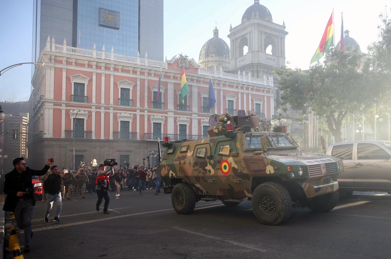 A military vehicle moves near the government headquarters in La Paz, Bolivia, June 16, 2024. (EPA Photo)
