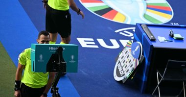 Slovakian referee Ivan Kruzliak consults the pitch-side VAR monitor during the UEFA Euro 2024 Group D football match between the Netherlands and Austria at the Olympiastadion, Berlin, Germany, June 25, 2024. (AFP Photo)