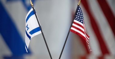 Flags of Israel and the United States are on the table during the meeting of U.S. Secretary of Defense Lloyd Austin and Israeli Defense Minister Yoav Gallant (both not pictured), the Pentagon, Arlington, Virginia, U.S., June 25, 2024. (EPA Photo)
