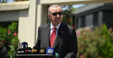 President Recep Tayyip Erdoğan speaks to press members in Istanbul, Türkiye, June 28, 2024. (AA Photo)