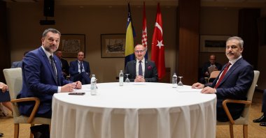 Foreign Minister Hakan Fidan meets with Croatian FM Gordan Grlic Radman and Bosnian FM Elmedin Konakovic in Croatia, June 29, 2024. (AA Photo)