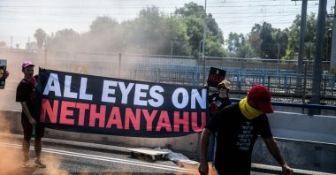 Demonstrators attend a protest demanding the resignation of PM Netanyahu in Tel Aviv, June 27, 2024. (AA Photo) 