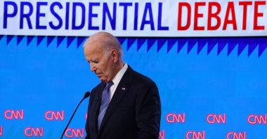 Democrat presidential candidate U.S. President Joe Biden listens as Republican presidential candidate and former U.S. President Donald Trump speaks during their debate in Atlanta, Georgia, U.S., June 27, 2024. (Reuters Photo)