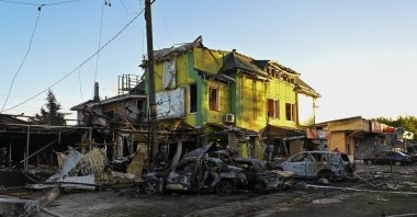 Firefighters work at a site of a Russian missile strike in the town of Vilniansk, Zaporizhzhia region, Ukraine, June 29, 2024. (Reuters Photo)