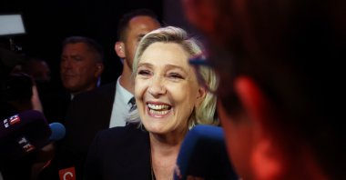 French far-right leader Marine Le Pen speaks to journalists in Henin-Beaumont, France, June 30, 2024. (Reuters Photo)