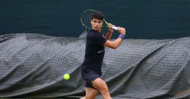 Spain&#039;s Carlos Alcaraz during a Wimbledon practice session at the All England Lawn Tennis and Croquet Club, London, U.K., June 30, 2024. (Reuters Photo)