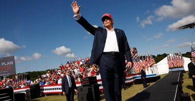 Republican presidential candidate, former U.S. President Donald Trump gestures at a rally in Chesapeake, Virginia, U.S., June 28, 2024. (AFP Photo)