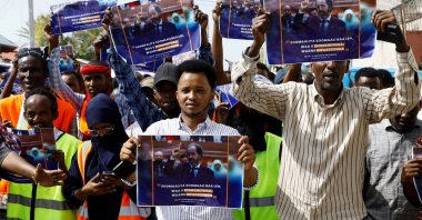 Somali people march against the Ethiopia-Somaliland port deal at the Yarisow stadium in Mogadishu, Somalia, Jan. 3, 2024. (Reuters Photo)