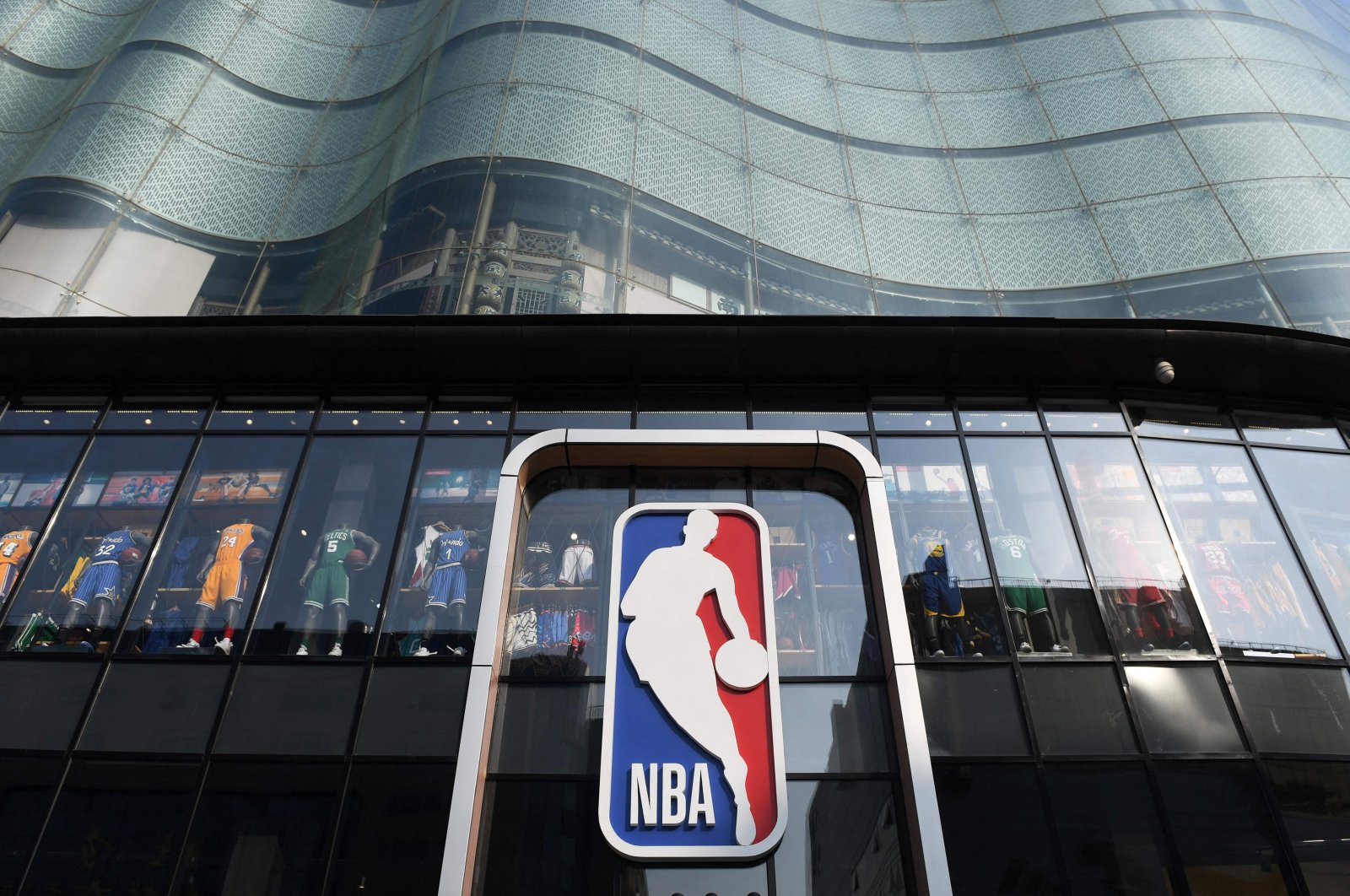 The National Basketball Association (NBA) logo is seen at an NBA store in Beijing, China, Oct. 9, 2019. (AFP Photo)