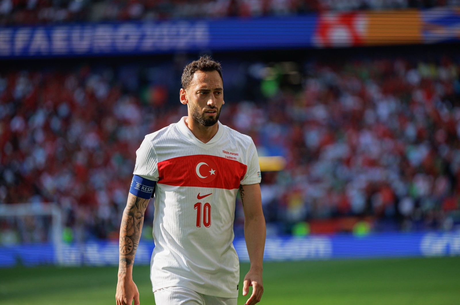 Türkiye&#039;s Hakan Çalhanoğlu during the UEFA Euro 2024 game against Portugal at Signal Iduna Park, Dortmund, Germany, June 22, 2024. (Getty Images Photo)